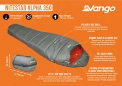 Vango Nitestar Alpha 350 Sleeping Bag (Fog) -Outdoor Camping Store nitestar 350 infographic